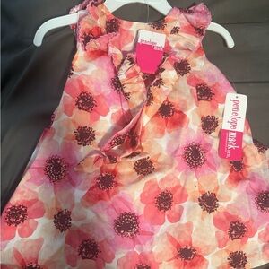Penelope Mack Coral and Pink Floral Ruffle Dress 6/9 months